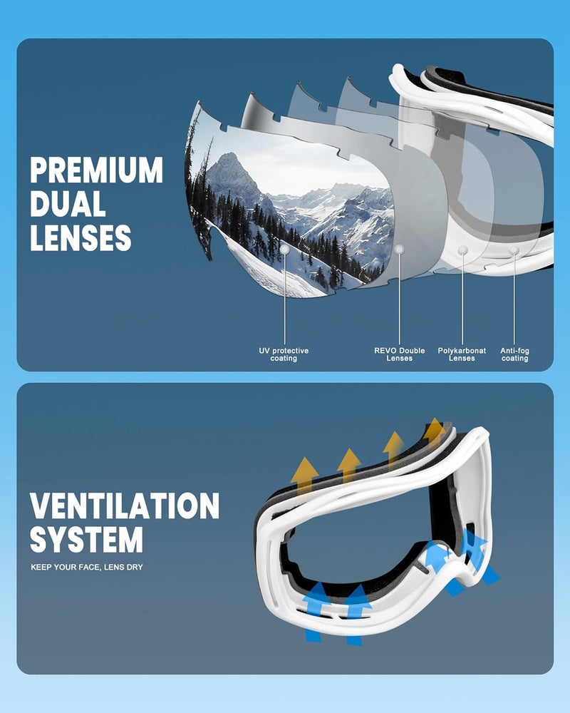 AVV Store Ski Goggles UV Protection, Anti-Fog Snowboard Snow Goggles OTG for Men Women Adults & Youths - Image 4
